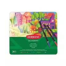Színes ceruza készlet, fém doboz, DERWENT "Academy", 24 különböző szín