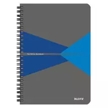 Spirálfüzet, A5, kockás, 90 lap, laminált karton borító, LEITZ "Office", szürke-kék
