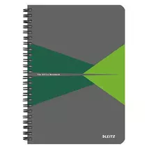 Spirálfüzet, A5, kockás, 90 lap, laminált karton borító, LEITZ "Office", szürke-zöld