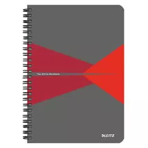 Spirálfüzet, A5, vonalas, 90 lap, laminált karton borító, LEITZ "Office", szürke-piros