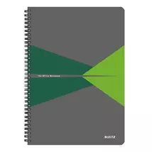 Spirálfüzet, A4, kockás, 90 lap, laminált karton borító, LEITZ "Office", szürke-zöld