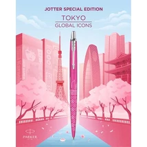 Golyóstoll, 0,7 mm, ezüst színű klip, mintás tolltest, PARKER, "Royal Jotter Tokyo", kék