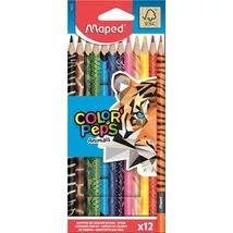 Színes ceruza készlet, háromszögletű, MAPED "Color`Peps Animal", 12 különböző szín