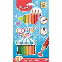 Színes ceruza készlet, háromszögletű, vastag, MAPED "Jumbo", 12 különböző szín