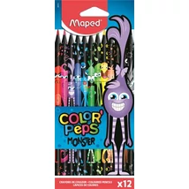 Színes ceruza készlet, háromszögletű, MAPED "Color`Peps Monster", 12 különböző szín