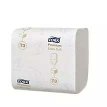 Toalettpapír, T3 rendszer, 2 rétegű, Premium, TORK "Extra Soft Folded", fehér