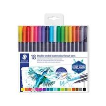 Ecsetirón készlet, 0,5-0,8/1,0-6,0 mm, kétvégű, STAEDTLER "3001", 18  szín