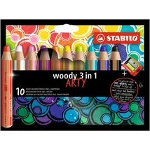 Színes ceruza készlet, kerek, vastag, STABILO "Woody ARTY 3 in 1", 10 különböző szín