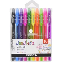 Zseléstoll készlet, 0,33 mm, kupakos, ZEBRA "Doodler`z Neon & Fashion", 10 vegyes szín