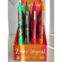 Golyóstoll display, 0,27 mm, nyomógombos, ZEBRA "Z-Grip Tropical", kék, 4 különböző minta