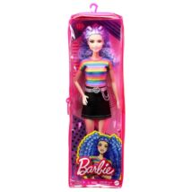 Barbie Fashionistas: Kék hajú Barbie szivárvány csíkos felsőben