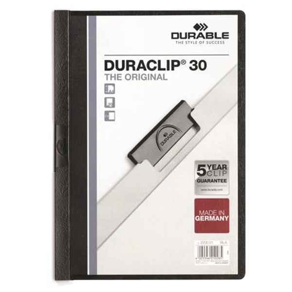 Gyorsfűző, klipes, A4, DURABLE "DURACLIP® 30", fekete