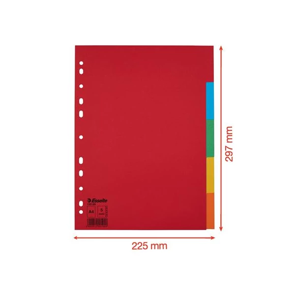 Regiszter, karton, A4, 5 részes, ESSELTE "Economy", színes - 6