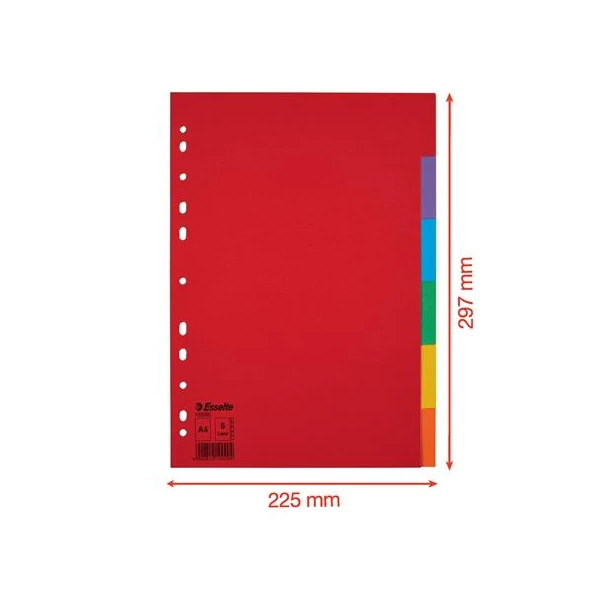 Regiszter, karton, A4, 6 részes, ESSELTE "Economy", színes - 6