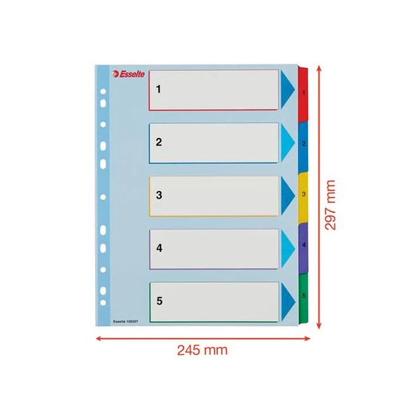 Regiszter, laminált karton, A4 maxi, 1-5, újraírható, ESSELTE - 6
