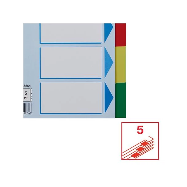 Regiszter, műanyag, A5, 5 részes, ESSELTE, színes - 6