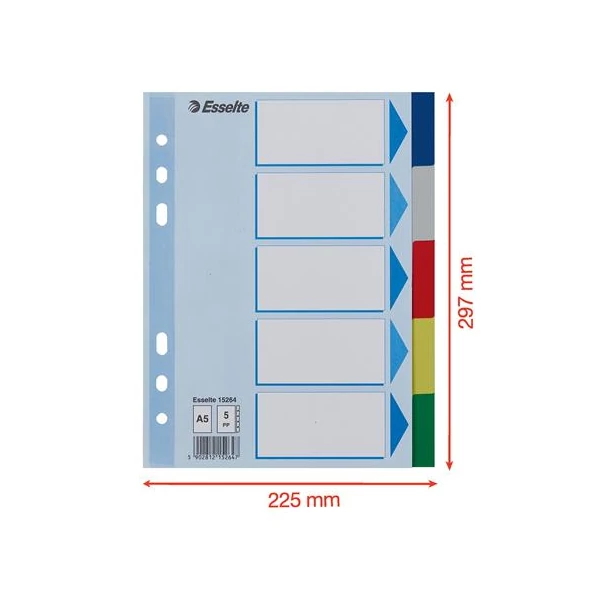 Regiszter, műanyag, A5, 5 részes, ESSELTE, színes - 7