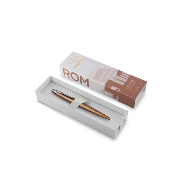 Golyóstoll, 0,7 mm, ezüst színű klip, mintás tolltest, PARKER, "Royal Jotter Róma", kék - 4