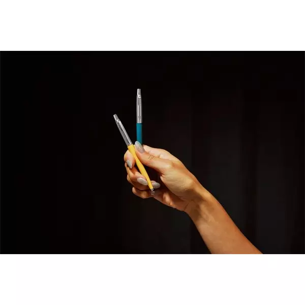 Golyóstoll szett, 0,7 mm, ezüst színű klip, kék és sárga tolltest, PARKER "Jotter Glam Rock", kék - 4