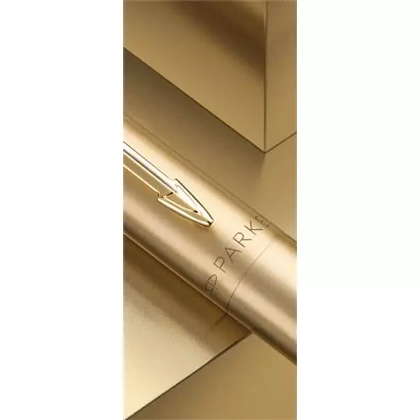 Golyóstoll, 0,7 mm, nyomógombos, arany színű klip, arany tolltest, PARKER, "Royal Jotter XL", kék - 3