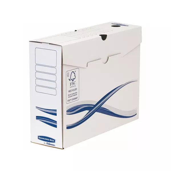 Archiválódoboz, A4+, 100 mm, FELLOWES "Bankers Box Basic", kék-fehér