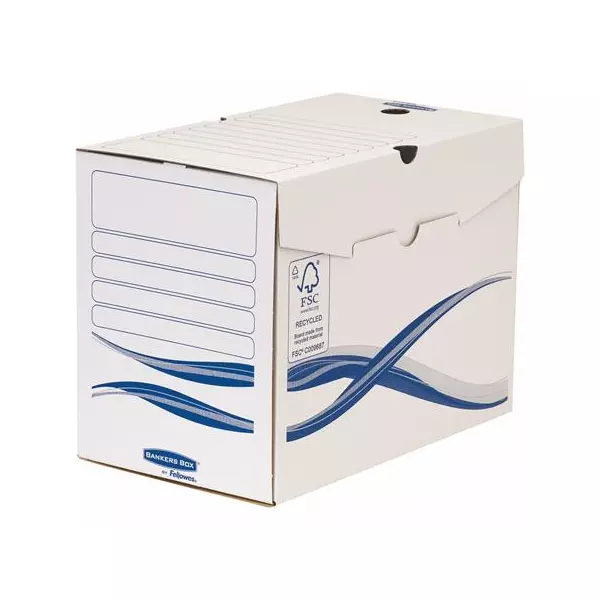Archiválódoboz, A4, 200 mm, FELLOWES "Bankers Box Basic", kék-fehér