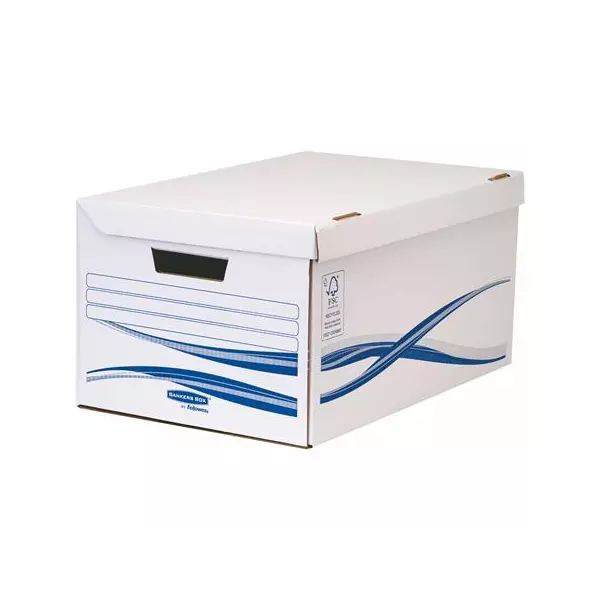 Csapófedeles archiválókonténer, karton, nagy, 6 db Archiválódobozzal, FELLOWES "Bankers Box Basic", kék-fehér