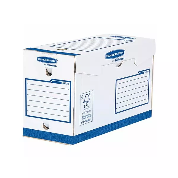Archiválódoboz, extra erős, A4+, 150 mm, FELLOWES "Bankers Box Basic", kék- fehér