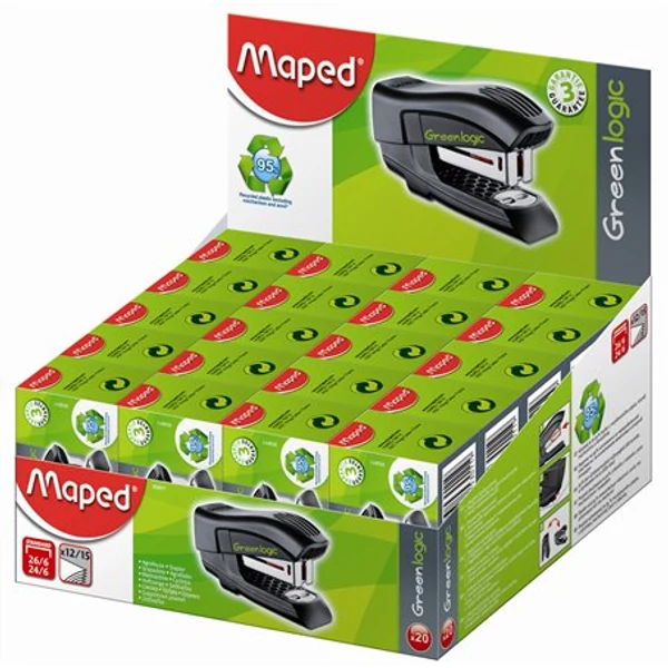 Tűzőgép, 24/6, 26/6, 12 lap, MAPED "Greenlogic Mini" - 2