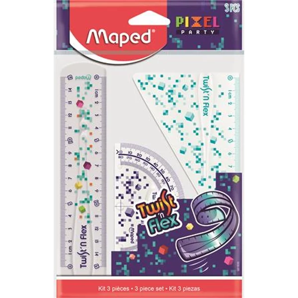 Vonalzókészlet, műanyag, törhetetlen, 3 darabos, MAPED "Pixel Party Twist`n Flex"