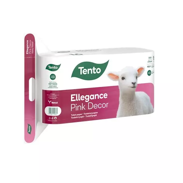 Toalettpapír, 3 rétegű, kistekercses, 16 tekercs, TENTO "Ellegance Pink Decor", fehér - 2