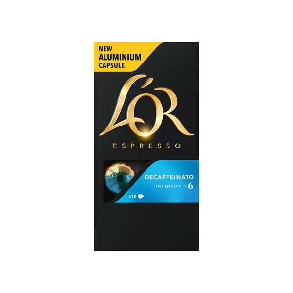 Kávékapszula, 10 db, koffeinmentes, JACOBS DOUWE EGBERTS "L`OR Decaffeinato"