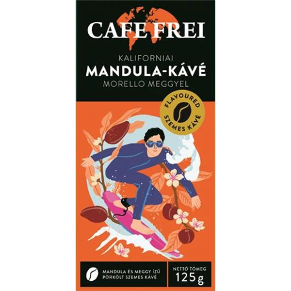 Kávé, pörkölt, szemes, 125 g, CAFE FREI "Kaliforniai mandula" morello meggyel