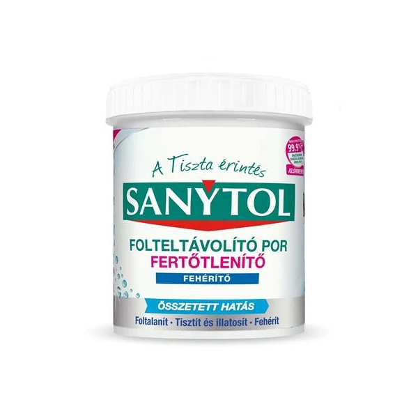 Folteltávolító- és fertőtlenítő por, 450 g, SANYTOL, fehér ruhákhoz