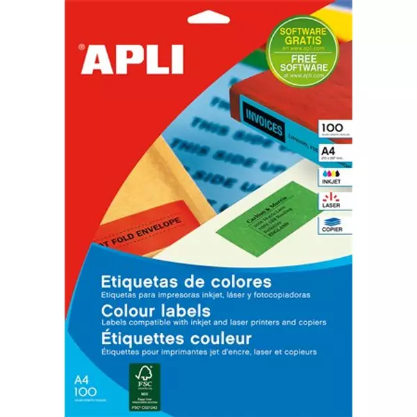 Etikett, 210x297 mm, színes, APLI, zöld, 100 etikett/csomag - 2