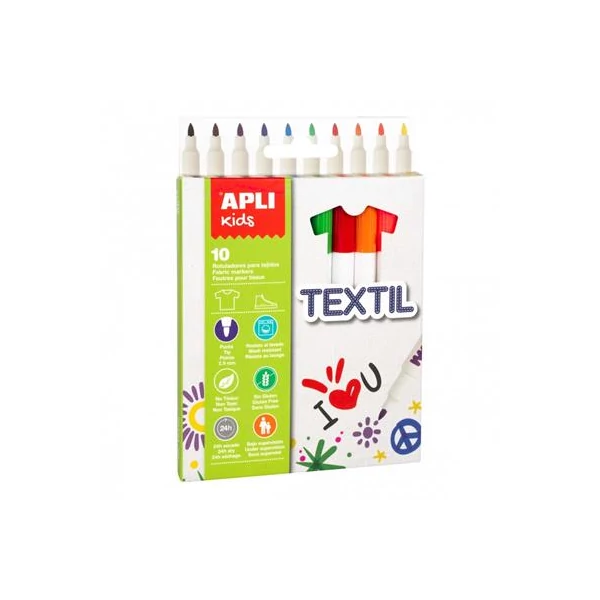 Textilfilc, 2,9 mm, APLI Kids "Markers Textil", 10 különböző szín