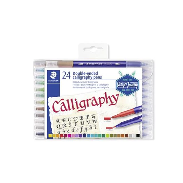 Kalligrafikus marker készlet, 2,0/3,5 mm, kétvégű, STAEDTLER "3005", 24 szín