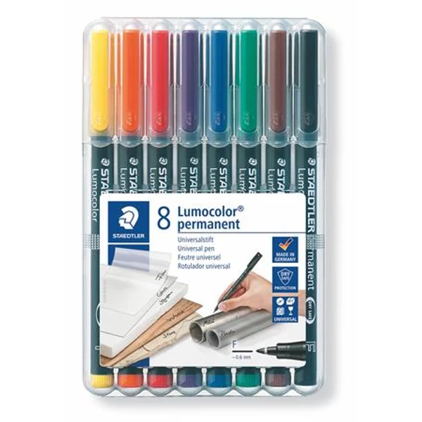 Alkoholos marker készlet, OHP, 0,6 mm, STAEDTLER "Lumocolor® 318 F", 8 különböző szín