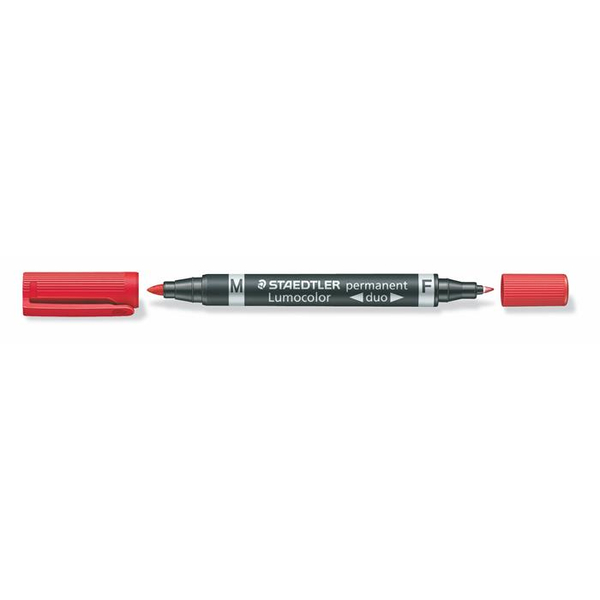 Alkoholos marker, 0,6/1,5 mm, kúpos, kétvégű, STAEDTLER "Lumocolor® duo 348", piros - 2