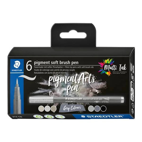 Ecsetirón készlet, STAEDTLER "Pigment 372", 6 különböző fekete és szürke árnyalat