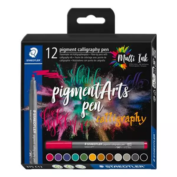 Kalligrafikus rostirón készlet, 2 mm, STAEDTLER "Pigment 375", 12 különböző szín
