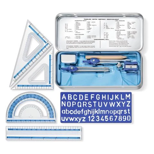 Matematikai készlet, fém dobozban, 10 darabos, vonalzóval, körzővel és kiegészítőkkel, STAEDTLER® "557 10" - 3