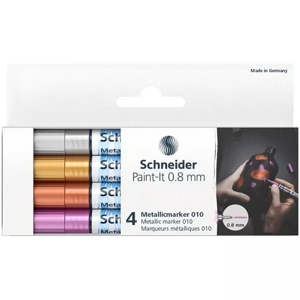 Metálfényű marker készlet, 0,8 mm, SCHNEIDER "Paint-It 010", 4 különböző szín - 2