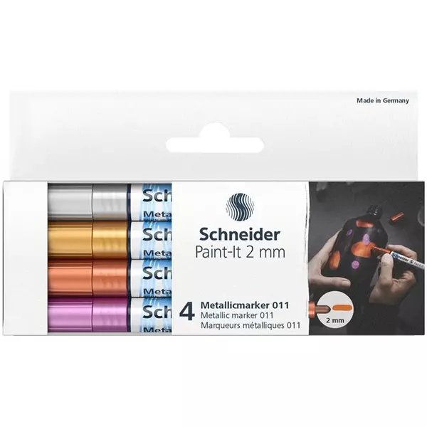 Metálfényű marker készlet, 2 mm, SCHNEIDER "Paint-It 011", 4 különböző szín - 2