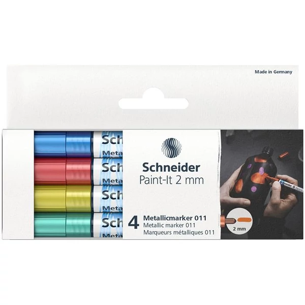 Metálfényű marker készlet, 2 mm, SCHNEIDER "Paint-It 011", 4 különböző szín - 2