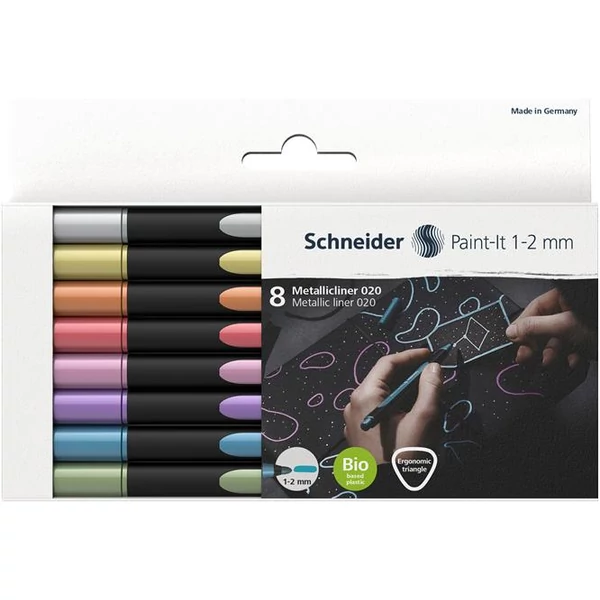 Metálfényű filctoll készlet, 1-2 mm, SCHNEIDER "Paint-It 020", 8 különböző szín - 2