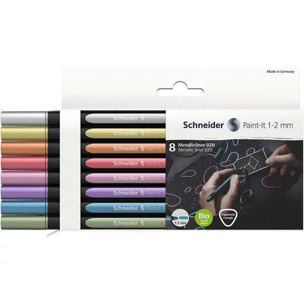 Metálfényű filctoll készlet, 1-2 mm, SCHNEIDER "Paint-It 020", 8 különböző szín - 3