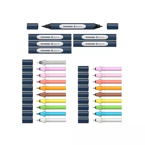Kétvégű marker készlet, 27 darabos, SCHNEIDER "Paint-It 040 Twin marker Set 2", 10 különböző szín - 3