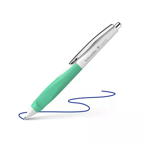 Golyóstoll, 0,5 mm, nyomógombos, fehér-menta színű tolltest, SCHNEIDER "Haptify", kék - 2