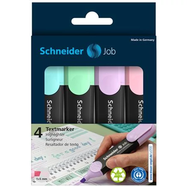 Szövegkiemelő készlet, 1-5 mm, SCHNEIDER "Job Pastel", 4 különböző pasztell szín - 3